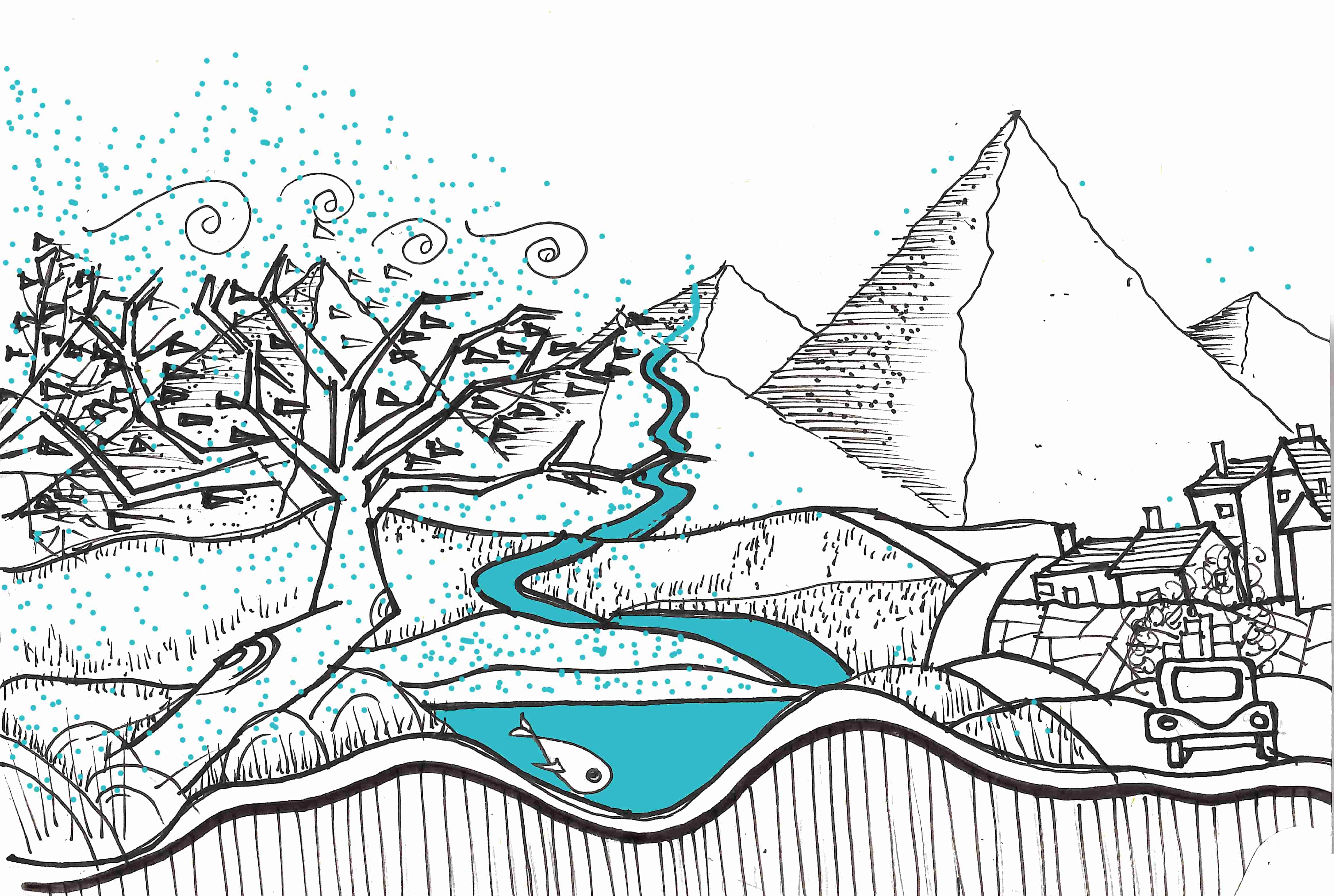 Eine Illustration, die zeigt, wie Wasser über die Blätter in die Umwelt zurückkehrt und den Wasserkreislauf aufrechterhält