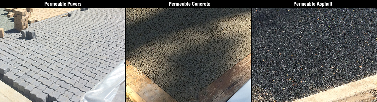 durchlässige Pflastersteine, durchlässiger Beton und durchlässige Asphalt